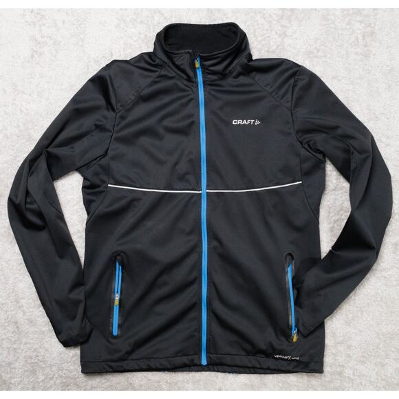 Craft PXC Soft Shell Jacket Black Blue Trim Full Zip Yellow Lining Mens Size L - Picture 1 of 15